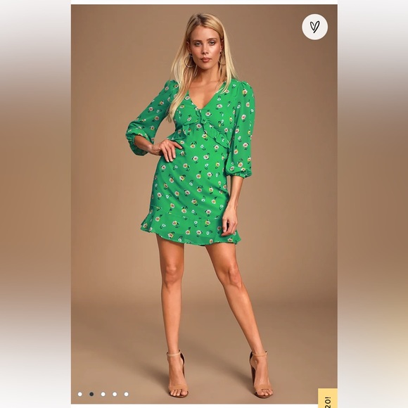 Lulus Dresses & Skirts - Lulu’s Field of Vision Green Floral Print Long Sleeve Mini Dress Feminine Medium